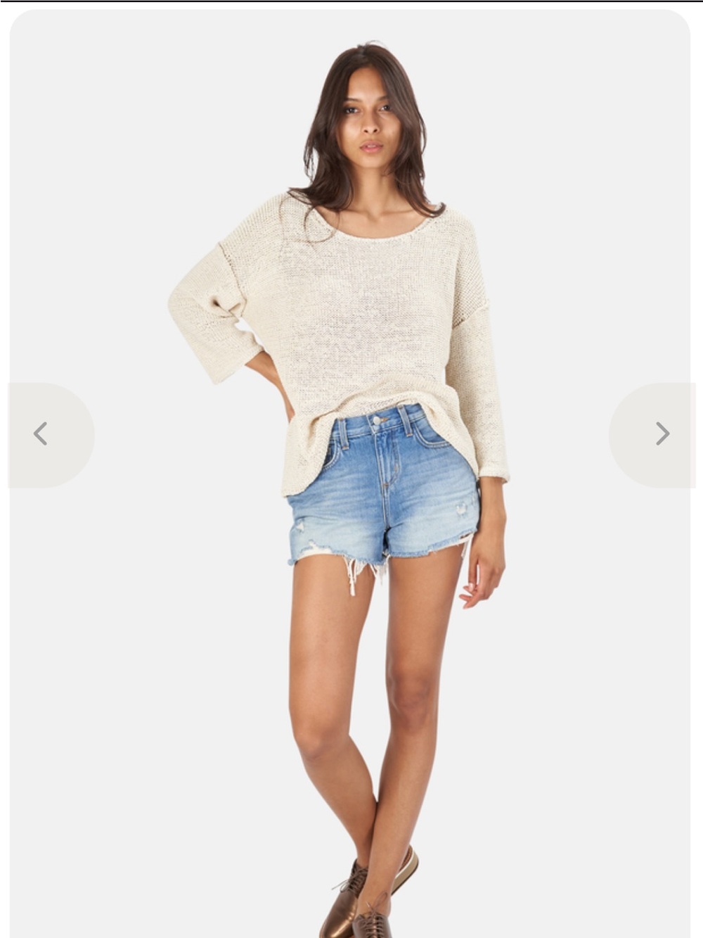 L'AGENCE Laura Cream Open-Knit Scoop Neck Drop Shoulder Sweater Size Small